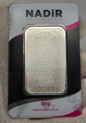 NMR Nadir Metal Rafineri 50 Grams .999 Fine Silver Bar Sealed