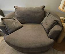 Large Grey Round Swivel Cuddle Chair