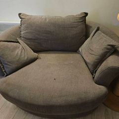 Large Grey Round Swivel Cuddle Chair