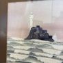 Vintage Watercolour Painting of a Lighthouse on a Rock Formation Image 2