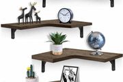 Corner Floating Shelves Wall Mounted Set of 4, Rustic Wood Wall Storage Shelves for Living Room, Bedroom, Bathroom, Kitchen, Office, and More