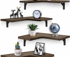 Corner Floating Shelves Wall Mounted Set of 4, Rustic Wood Wall Storage Shelves for Living Room, Bedroom, Bathroom, Kitchen, Office, and More