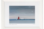 Blue Grey Poolbeg Lighthouse, Dublin. Lovely Large Frame. By artist Helen Mathews
