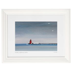 Blue Grey Poolbeg Lighthouse, Dublin. Lovely Large Frame. By artist Helen Mathews