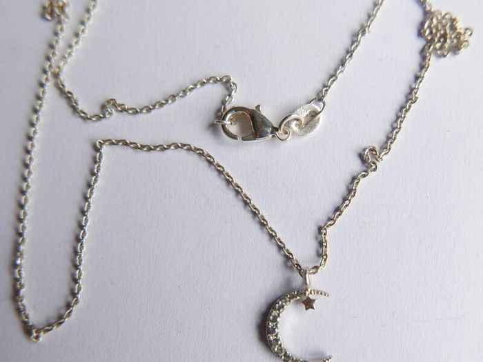 Vintage 925 Sterling Silver Moon and Star Pendant Necklace length 16" - 1,7g