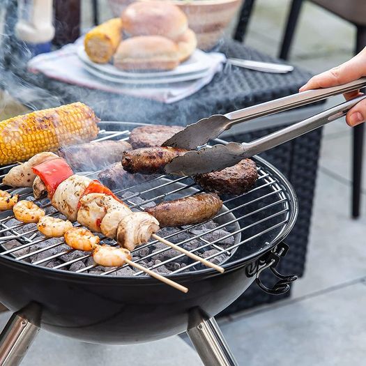 George Foreman 14inch  Compact Portable Round Charcoal BBQ, Adjustable Air Vent, Lightweight & Integrated Handle with Chrome Grill