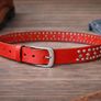 Red Leather Studded Unisex Belt Vintage Punk Star Rivet Belt Handmade Genuine Leather Waist Belt Image 6