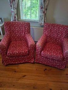 2 IKEA Jenny Lund Red & White Patterned Armchairs