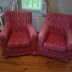 2 IKEA Jenny Lund Red & White Patterned Armchairs