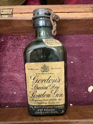 Vintage Miniature Drinks Bottles, Travel Cup and Wooden Box