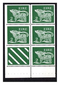 1975 Ireland Gerl Definitive 2p Definitive Stamp Booklet Pane (Hibernian HP19) Mint Never Hinged (MNH)