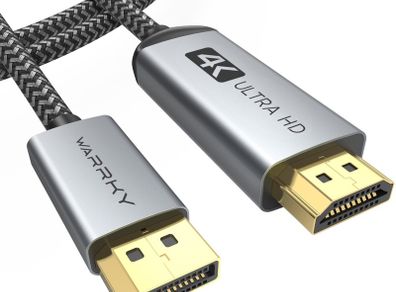 WARRKY 4K DisplayPort to HDMI Cable, [Nylon Braided, Alloy Case, Gold-Plated] One-Way Transmission DP 1.2 Computer to HDMI 1.4 Screen, Compatible with Lenovo, Dell, HP, Asus and more-1.8m/6ft