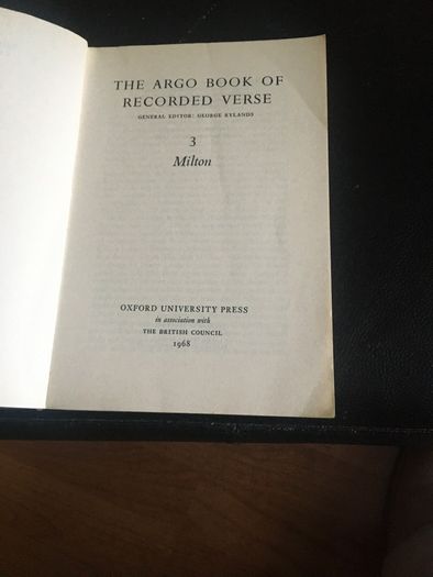 The Argo Book of Recorded Verse Volume 3 John Milton