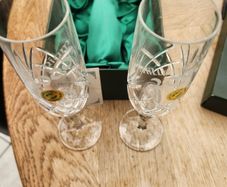 Waterford crystal champagne glasses.