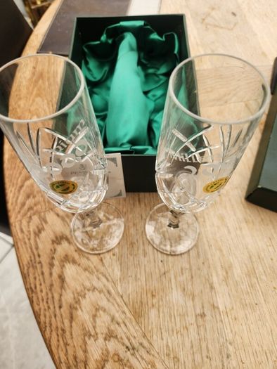 Waterford crystal champagne glasses.