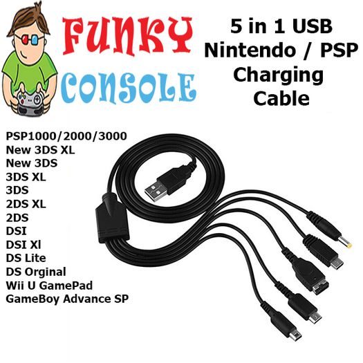 5 In 1 Usb Charging Cable For Nintendo Gba Sp Wii U 3ds Ds Lite Dsi Xl Dsi Psp