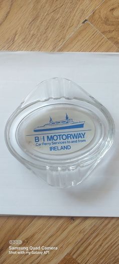 B + I motorway car ferry service to and from Ireland ,glass ashtray,,a slight little chip ,underneath one edge ,,very small,see pictures for condition,,price includes post to anywhere in ireland,,thank you, take as is
