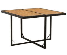 BN Garden Table Black 109x107x74 cm Poly Rattan & Solid Wood Acacia