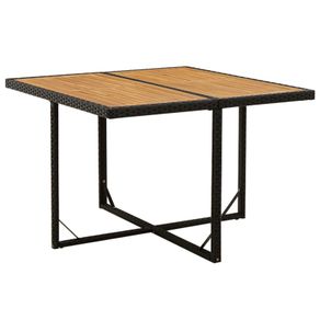 BN Garden Table Black 109x107x74 cm Poly Rattan & Solid Wood Acacia