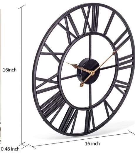 European Farmhouse Vintage Clock with Roman Numerals, 40cm Non-Ticking Battery Operated Metal Skeleton Decorative Clock for Home Kitchen Cafe Hotel Office Decor(Black)