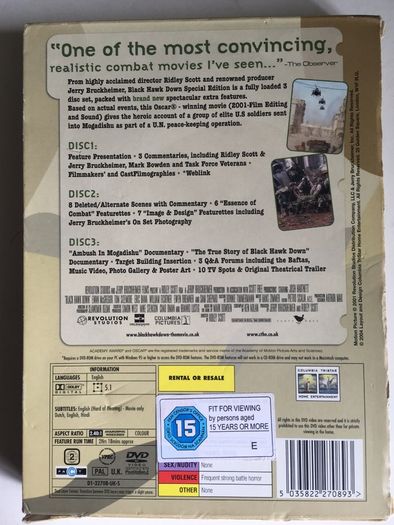 Black Hawk Down (Ridley Scott Film) [2001] Josh Hartnett, Eric Bana, Ewan McGregor [3xDVD Movie Digipack]