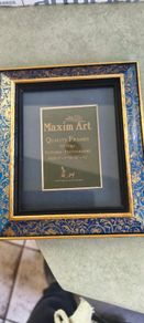 Faux blue marble rectangular resin frame with glass Victorian style for photo picture tabletop wall hanging antique style marbled gold gilt 5 x 4 inches to 31/4 x 21/4 inches.