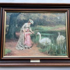 Framed Vintage Print Feeding the Swans by G. H. Smales