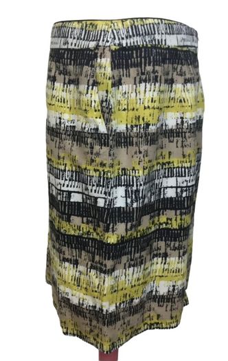 M&S Yellow Multi Geometric Print Linen Blend  Pencil Skirt Pockets Lined  Uk 14