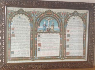 Alter card in ornate copper frame.