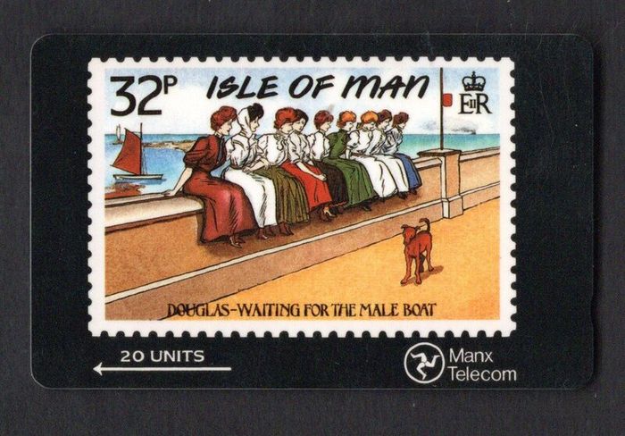 1990 Isle of Man Edwardian Postcards Commemorative Stamps on call card  (GPT - Magnetic)