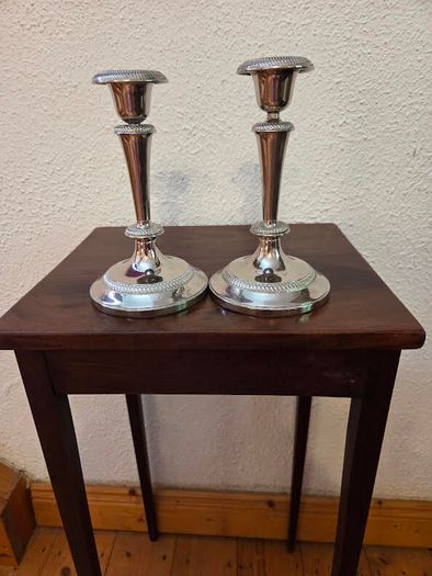 Pair Elegant Vintage Silver Plate Candlesticks