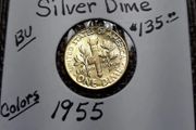 Rainbow Toned Gold Color Silver Coin 1955    Roosevelt  Dime