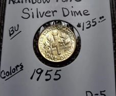 Rainbow Toned Gold Color Silver Coin 1955    Roosevelt  Dime