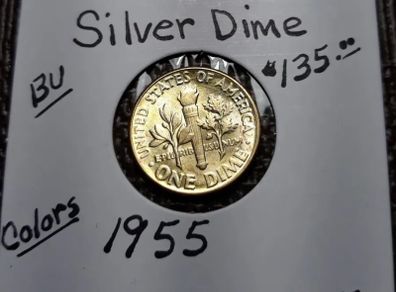 Rainbow Toned Gold Color Silver Coin 1955    Roosevelt  Dime