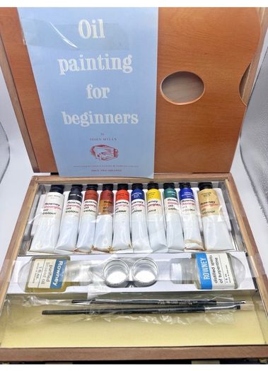 RARE Antique George Rowney No 9 Oil Colour Wooden Box Set - 1950s/60s Artist Case Prop