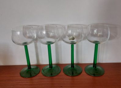 Fabulous Set of Four Vintage Retro Luminarc Long Emerald Green Stemmed Alsace White Wine Glasses, Made in France, Circa 1970, (Straight Stems)
