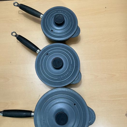 Set Of 3 Le Creuset Cast iron Enamel Pans 16 18 20cm Grey Farmhouse