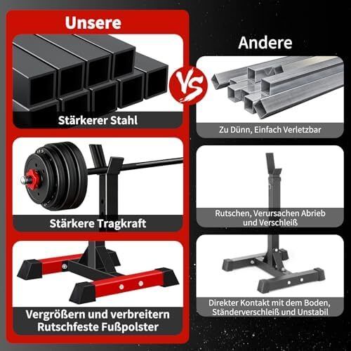 Dumbbell Stand Squat Rack with 6 Height-Adjustable Barbell Rack, 2 Individual Stands, Made of Powder-Coated Steel, Max. Maximum load: 200 kg