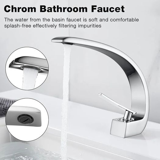 Bathroom Taps Basin Mixer Tap Chrome Single Lever Bathroom Sink Taps Modern Basin Tap 1 Hole Brass, Mono Sink Faucet with Hot and Cold G1/2 Adaptor for Washroom, Cloakroom