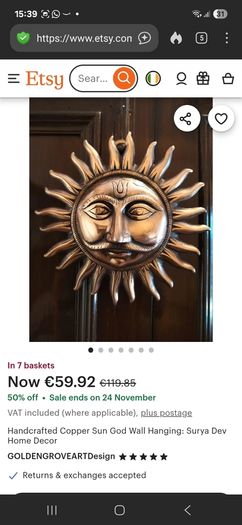 Copper Sun God Wall Hanging