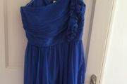 Royal blue chiffon one shoulder dress with ruffle - knee length