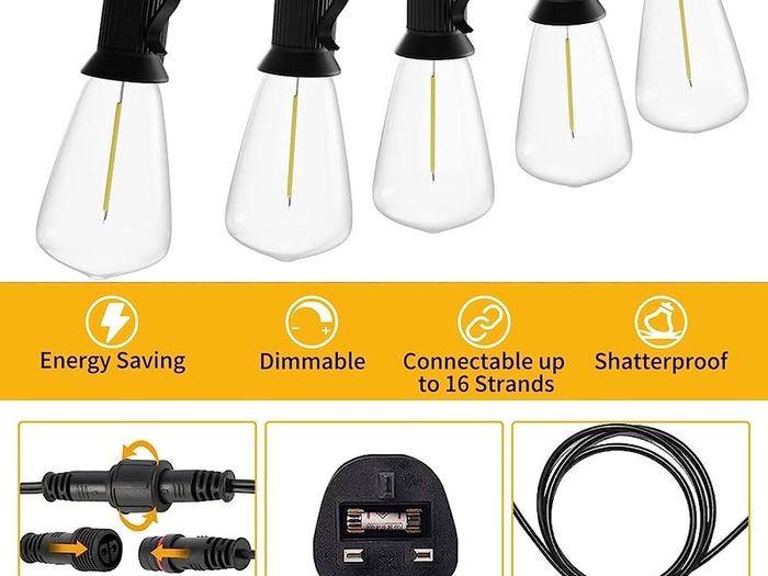 Outdoor LED String Lights 60FT, 18M ST38 Garden Festoon Light Mains Powered, Waterproof LED Hanging Lighting for Outside Indoor Patio Cafe Party, 2700K Warm White 30+1 Plastic Bulbs (FREE SHIPPING)