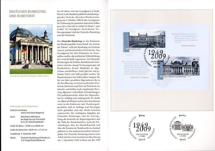 2009 Bundes Republic Deutschland (Germany) Federal Annual Stamp EFT Collection 2009 with 43 images of contents