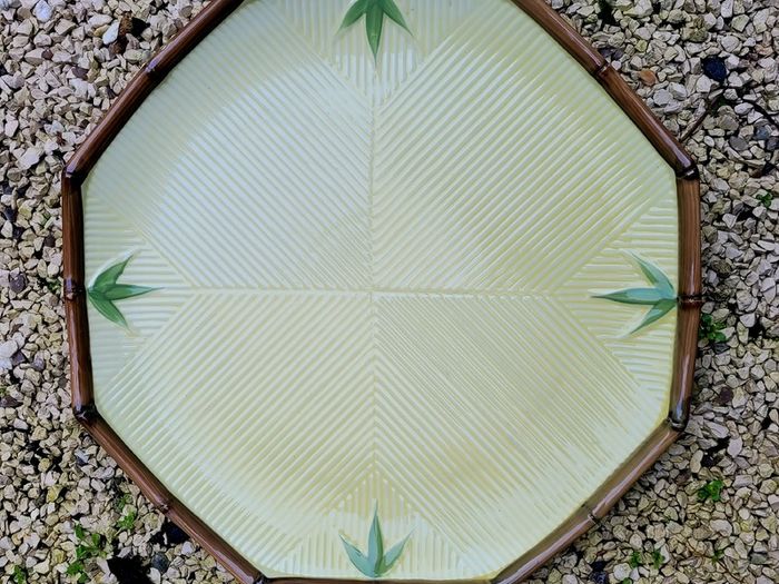 Vintage handpainted ceramic bamboo serving chargers x 3
