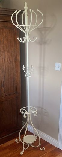 Cream coat umbrella and handbag rack