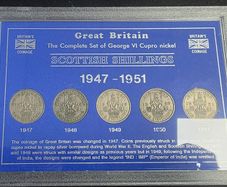 1947-1951 Scottish Shillings of George VI Coin Type Collector Display Case Set