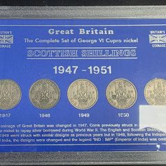 1947-1951 Scottish Shillings of George VI Coin Type Collector Display Case Set