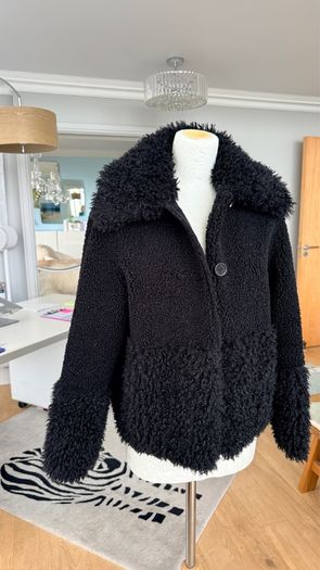Maje black curly faux fur  jacket