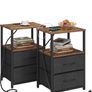 Bedside Table with Charging Station, Side Table with 2 USB Ports and Outlets, Nightstand with Cloth Drawer, Set of 2, End Table, Brown and Black Image 8