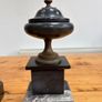 Matching pair of antique marble, slate and brass ornaments. Image 5